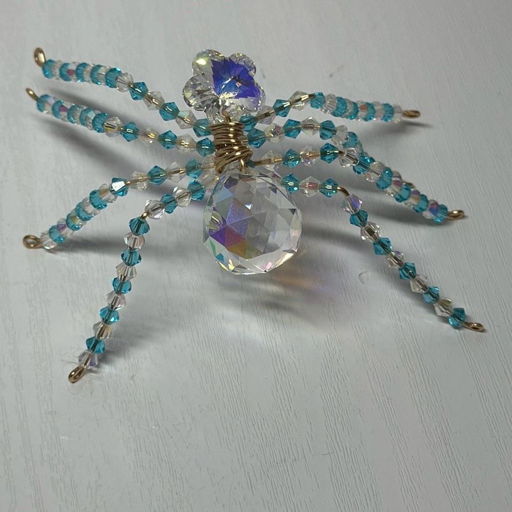 Handcrafted Spider Beaded Jewels Crystal‎ Accents Turquoise Clear Gold Wire